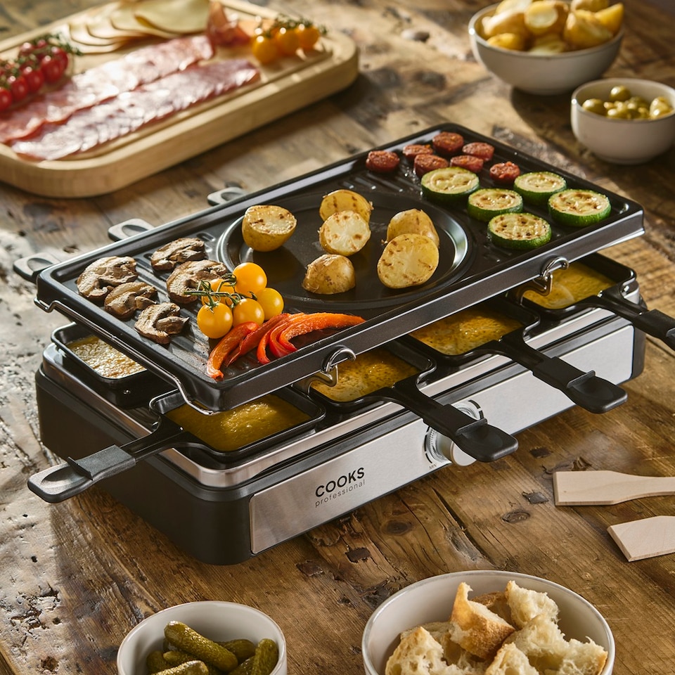 image 1 of Cooks Professional Electric 2-in-1 Raclette Grill and Fondue Set 1400W - 8 Person