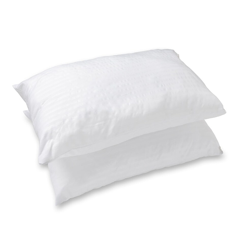 image 1 of Satin Stripe Pillow Pair Soft Microfibre Cover Hollowfibre Filling Non Allergenic White