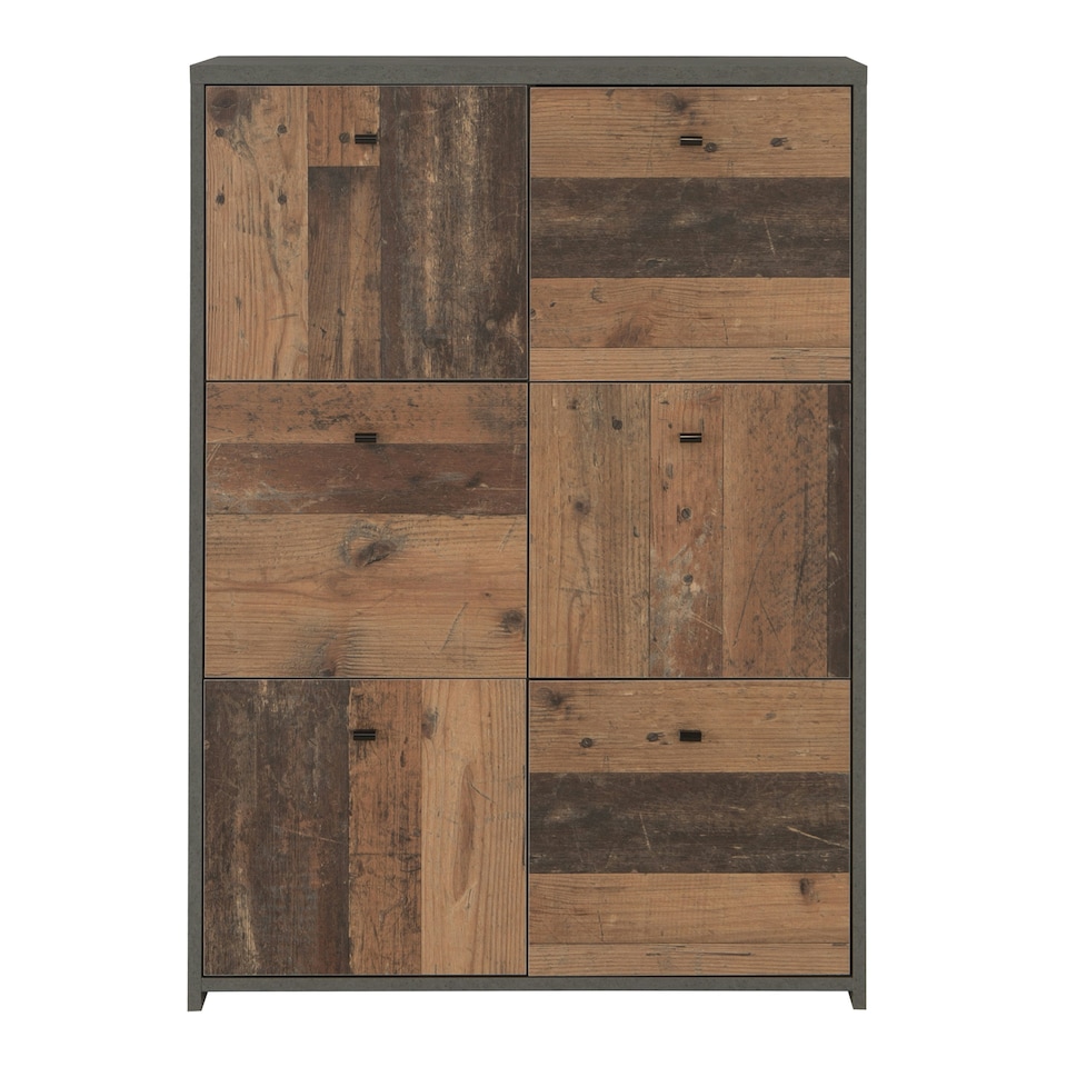 image 1 of Best Chest Storage Cabinet with 6 Doors in Concrete Optic Dark Grey/Old - Wood Vintage