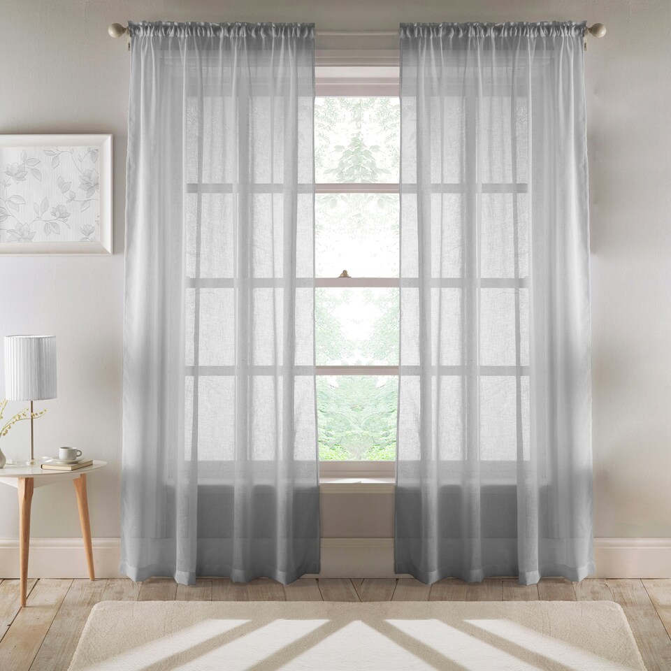 image 1 of Pair of Eden Silver 100% Recycled Voile Panels 229 cm (90 inch) Rod Pocket Panels for Bedroom and Living Room