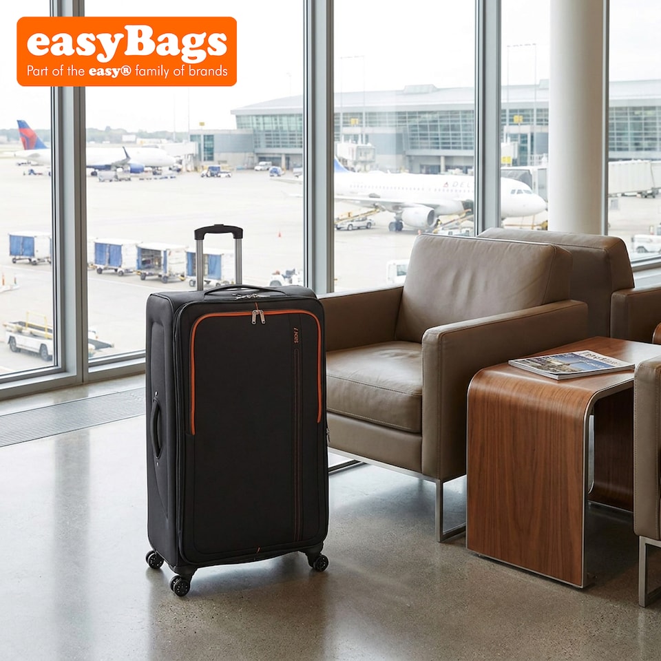 image 1 of 20 inch Soft Shell Cabin Case Lightweight Durable and Spacious with 360 Spinner Wheels Black