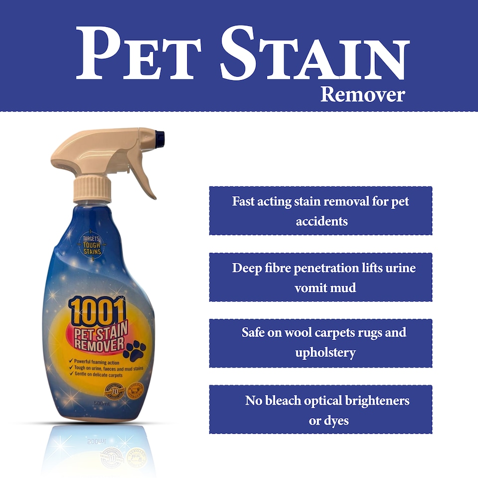 image 1 of 1001 Carpet and Pet Stain Remover Spray Set 500ml Gentle Deep-Cleaning for Rugs Upholstery and WoolSafe Floors