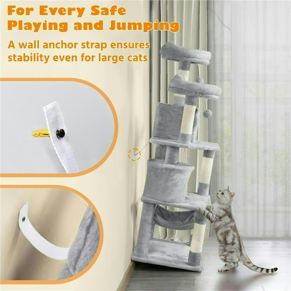 image 1 of Yaheetech 158 cm Multi Level Cat Tree with Condos Light Grey