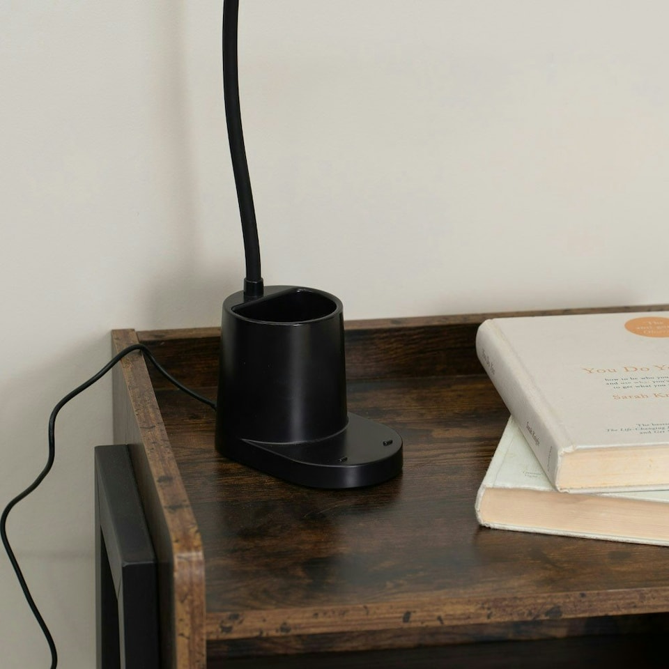 image 1 of ValueLights Marco Adjustable Black Rechargeable Wireless Pen Pot Dimmable Flexi Desk Lamp