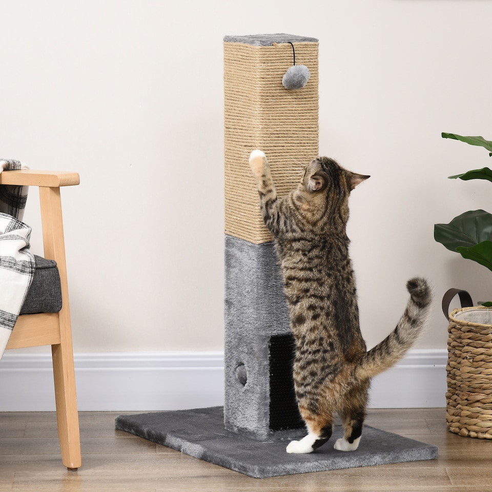 image 1 of PawHut 79cm Jute Scratcher Climber with Toy, Self Grooming Brush