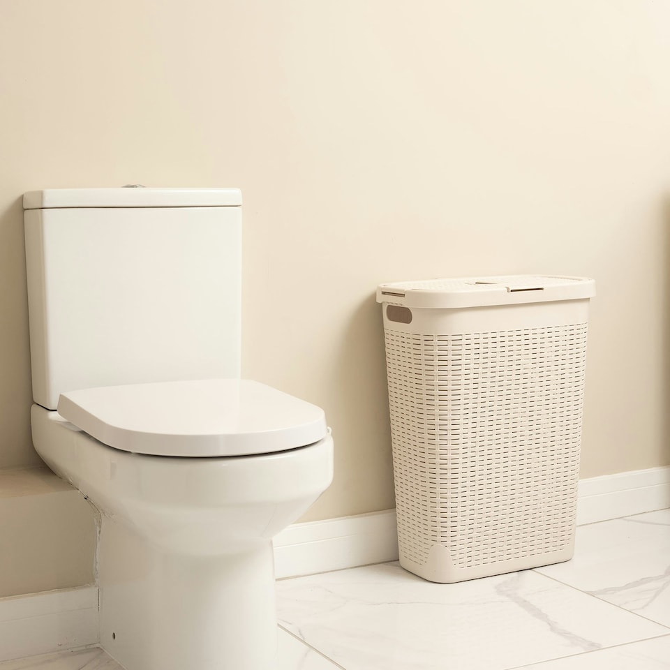 image 1 of Addis Rattan Effect Slim 40L Laundry Hamper - Cream