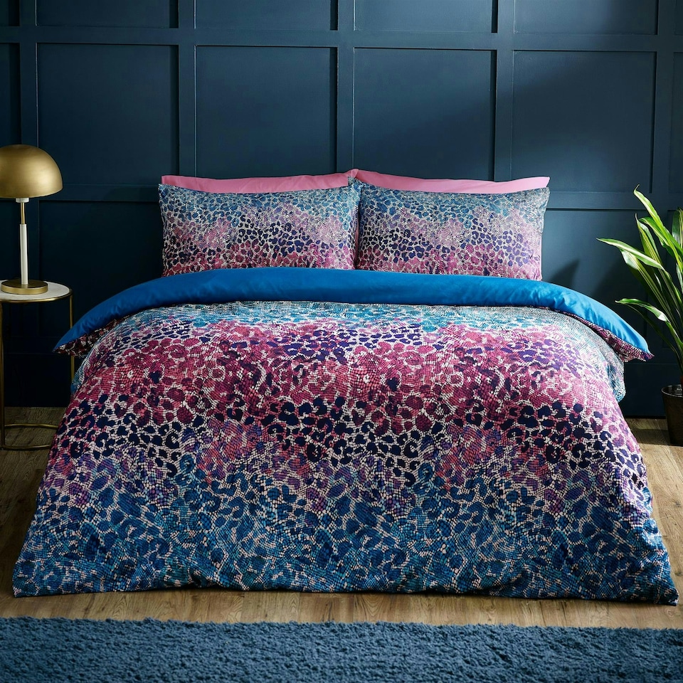 image 1 of Catherine Lansfield Satin Animal Print Teal Duvet Cover Set Multi | Single