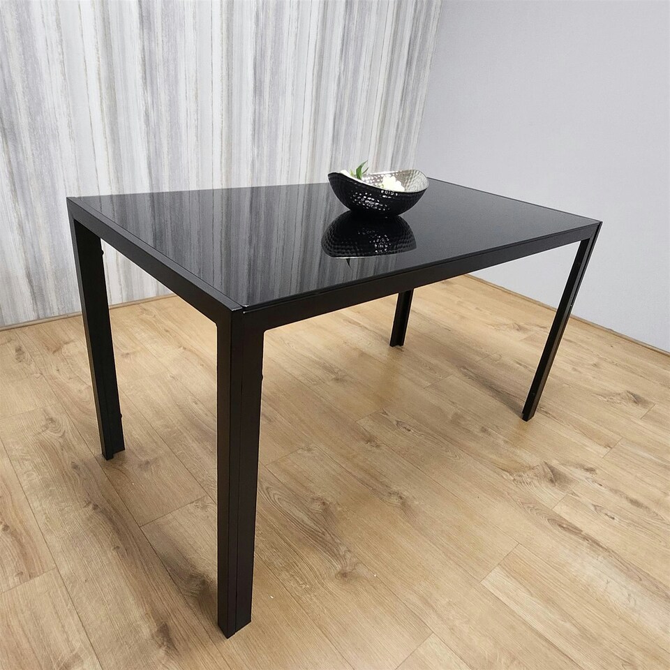 image 1 of Dining Table Black Glass Kitchen Place for 6 Seats, Dining Table Only (Black H 75 x L 134 x W 70 cm) Black