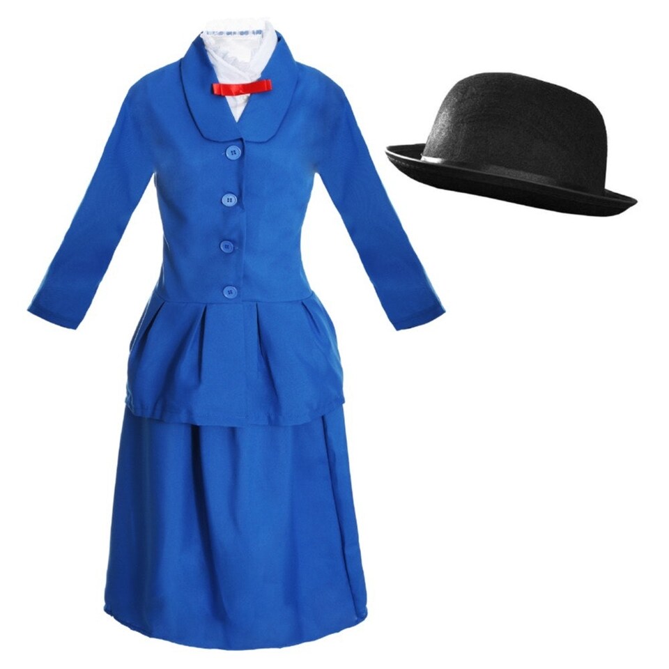 image 1 of Magical Nanny Costume - with Plain Bowler Hat Blue | 2XL