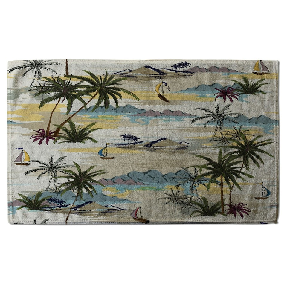 image 1 of Palm & Sailboats (Kitchen Towel)