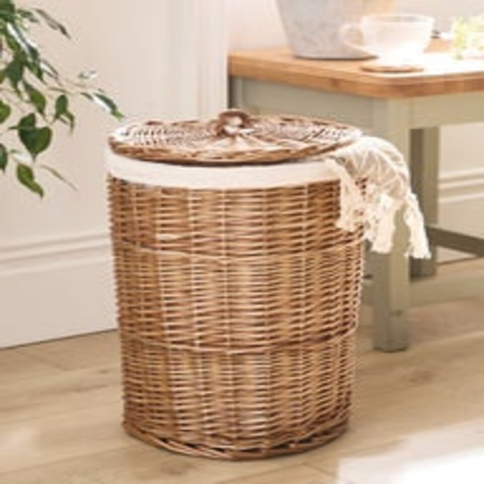 image 1 of Small Wicker Storage Basket with Cotton Lining N/A