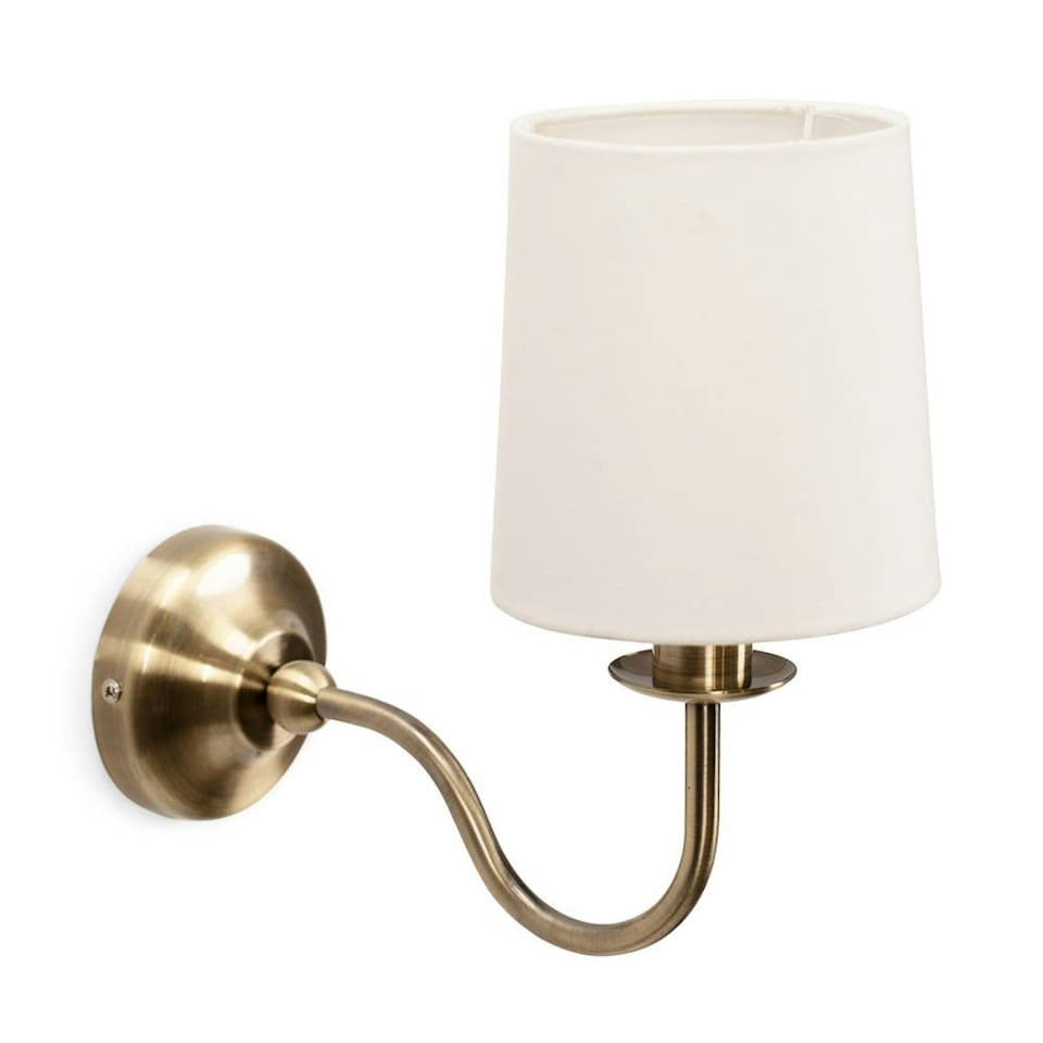 image 1 of ValueLights Memphis Traditional Antique Brass Wall Light Fitting with a Fabric Lampshade - Bulb Included