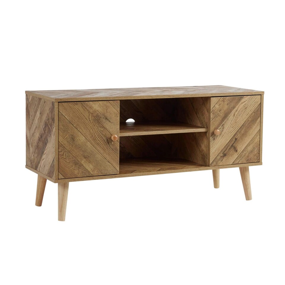 image 1 of TV Stand 2 Door Black Frame Open Storage Media Entertainment Home Furniture | Brown