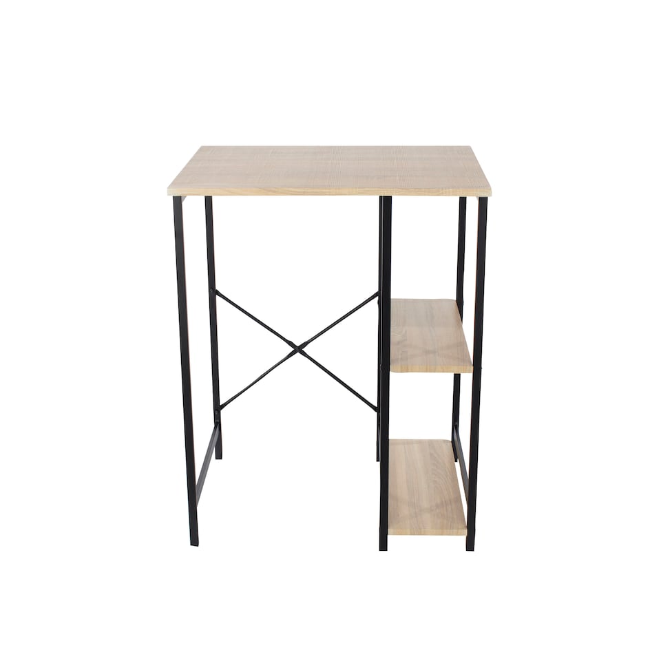 image 1 of Loft Home Office, Study Desk With Side Storage, Oak Effect Top With Black Metal Legs Brown