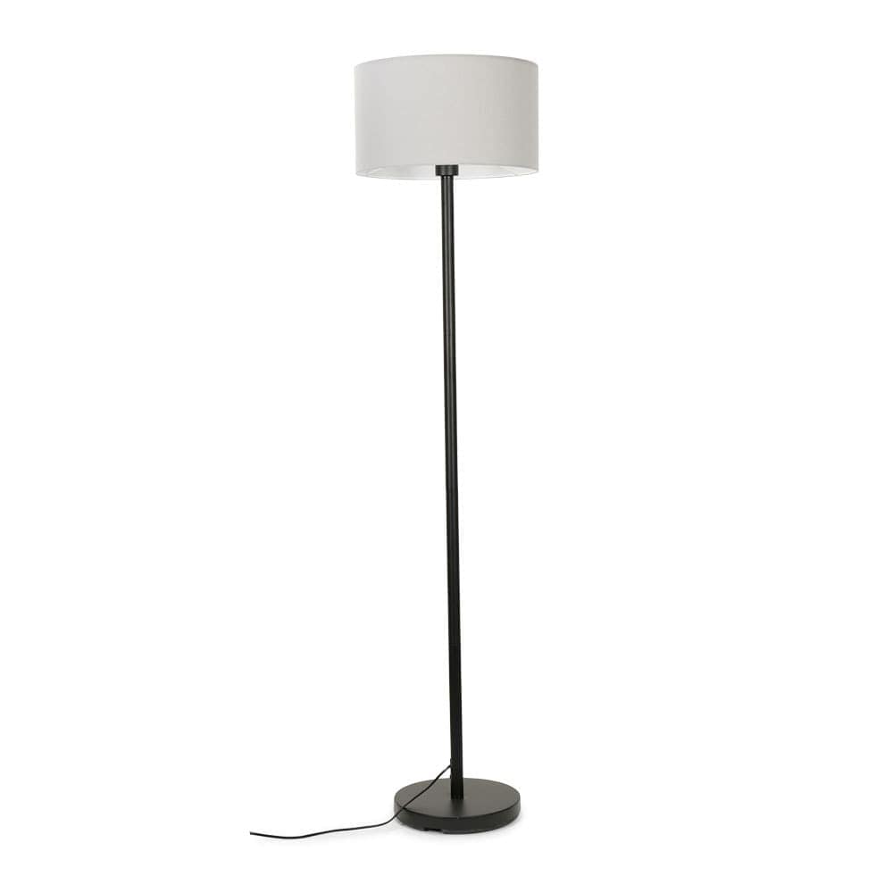 ValueLights Charlie Black Metal Floor Lamp Grey Shade