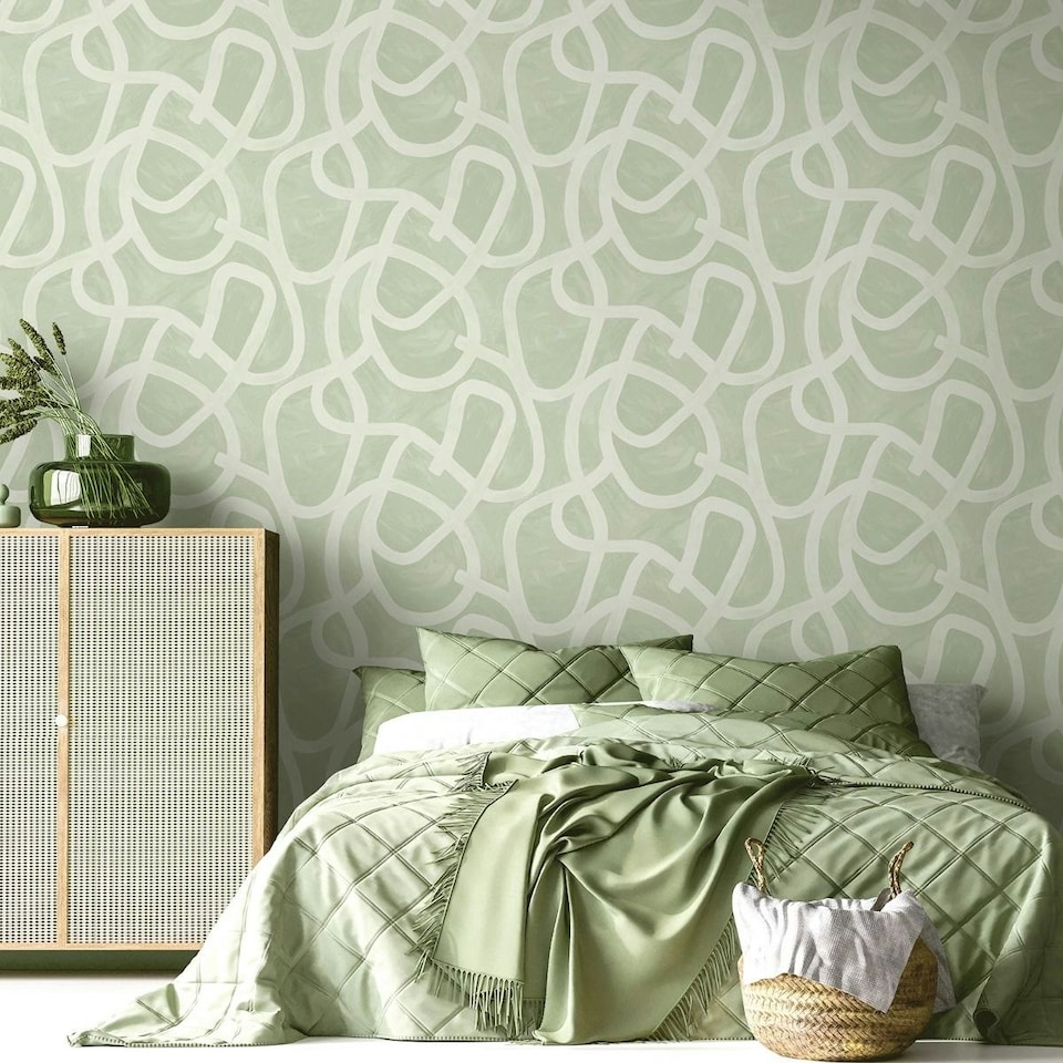 image 1 of Holden Décor Linear Swirl Wallpaper - Sage Green - 10m x 53cm Green