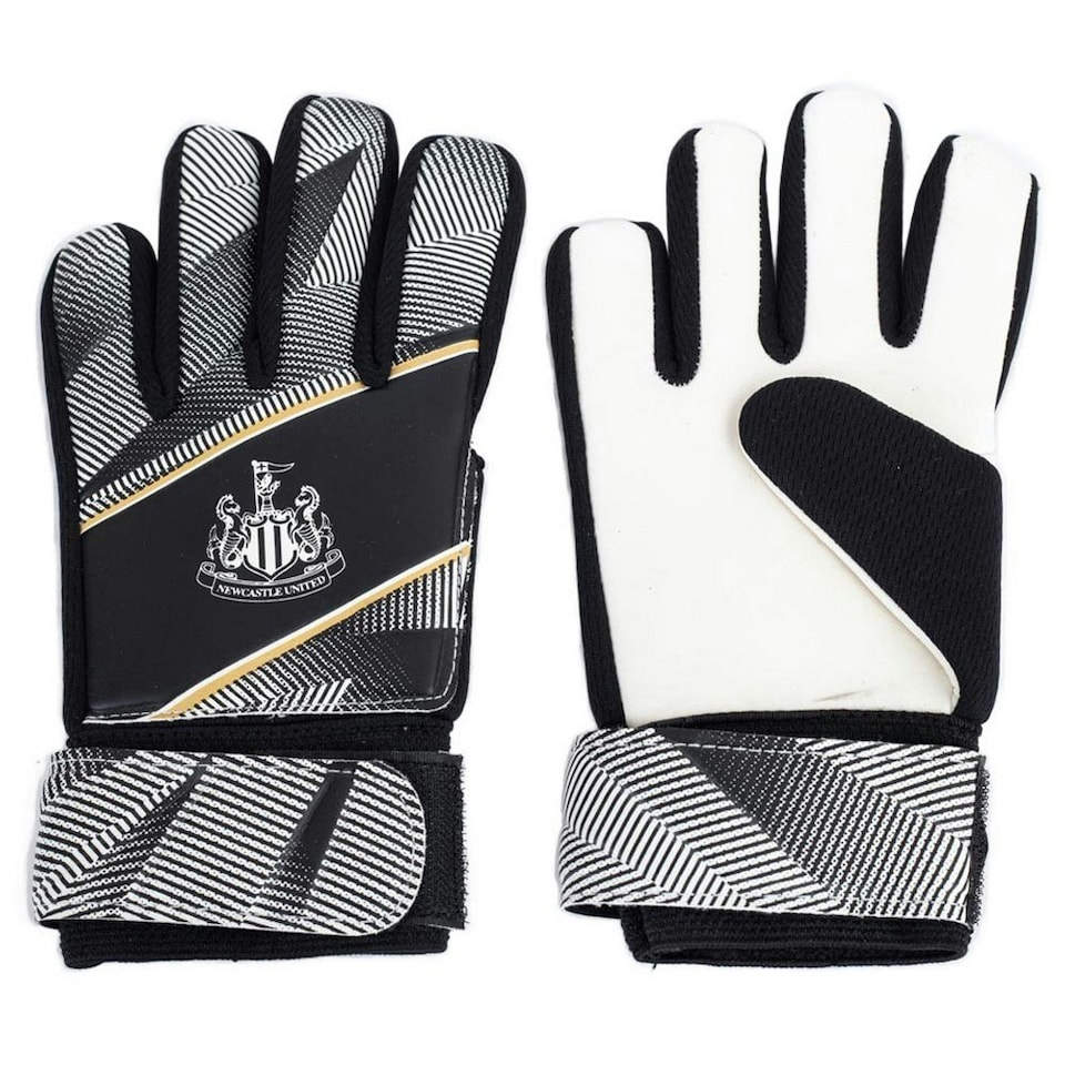 image 1 of Newcastle United FC Childrens/Kids Fuse Crest Goalkeeper Gloves - Black/White - 79mm - 86mm Black | 79mm - 86mm
