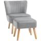 image 1 of HOMCOM Velvet Accent Chair Occasional Tub Seat Padding Curved Back with Ottoman Wood Frame Legs Home Furniture Light Grey