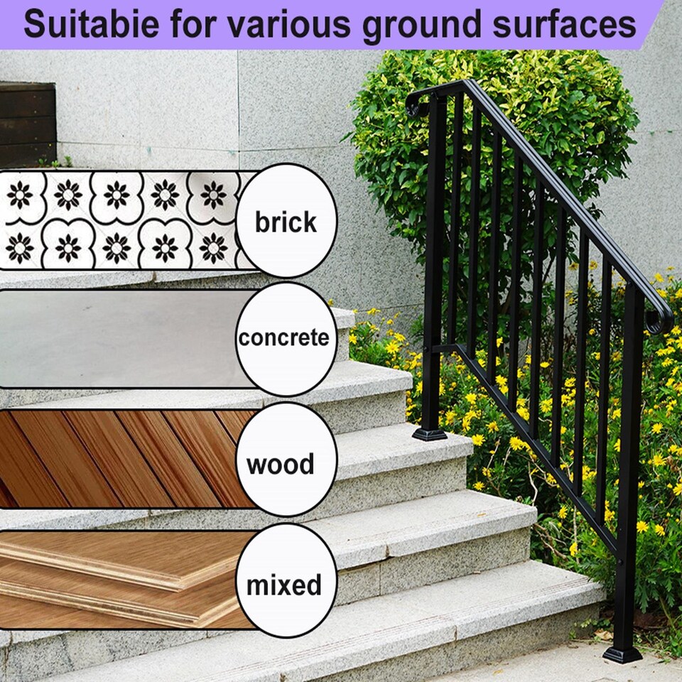 image 1 of Gr8 Garden Outdoor Black Steel Handrail 3 Steps Garden Stairs Safety Grab Bannister Rail
