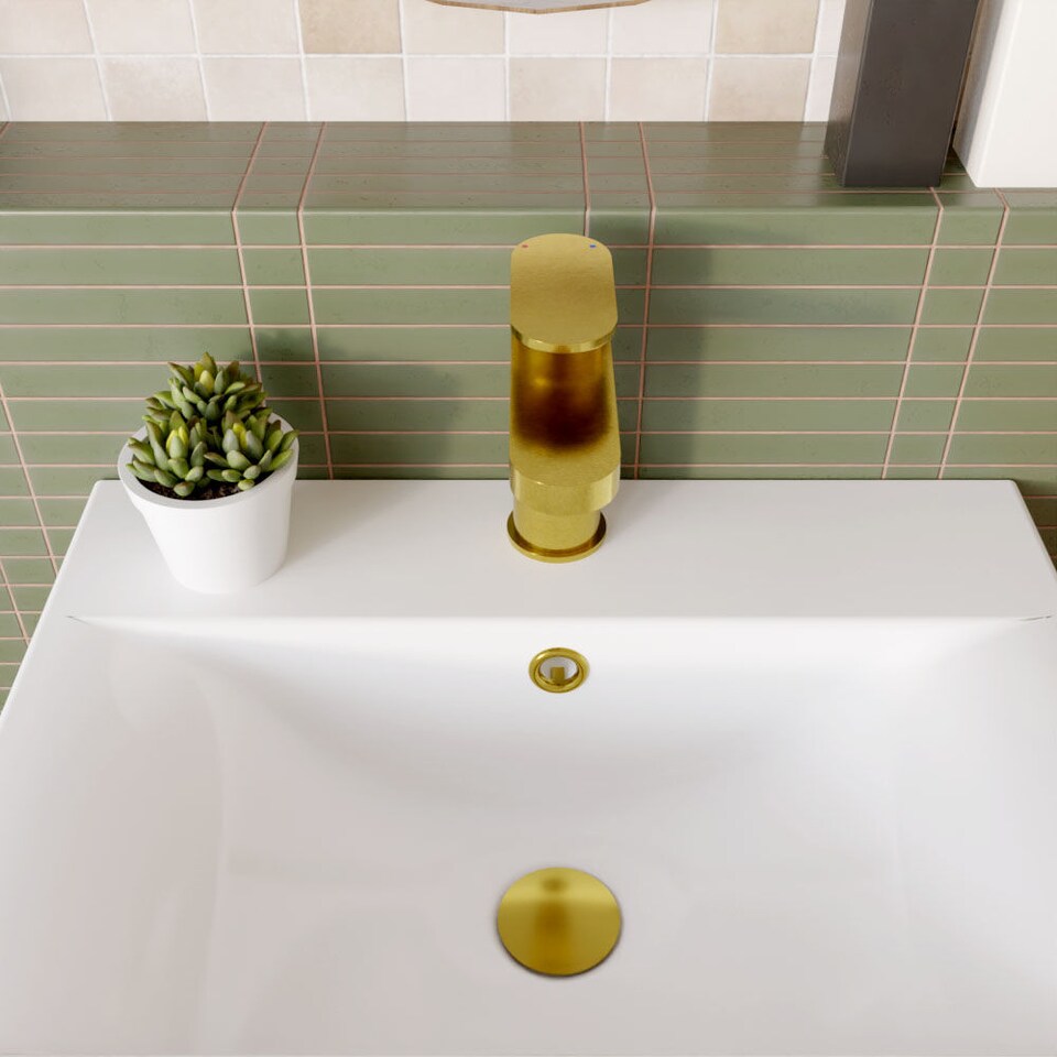 image 1 of Current Round Mono Basin Mixer Tap, Push Button Waste - Brushed Bras1s | Gold | Brushed Brass | 1
