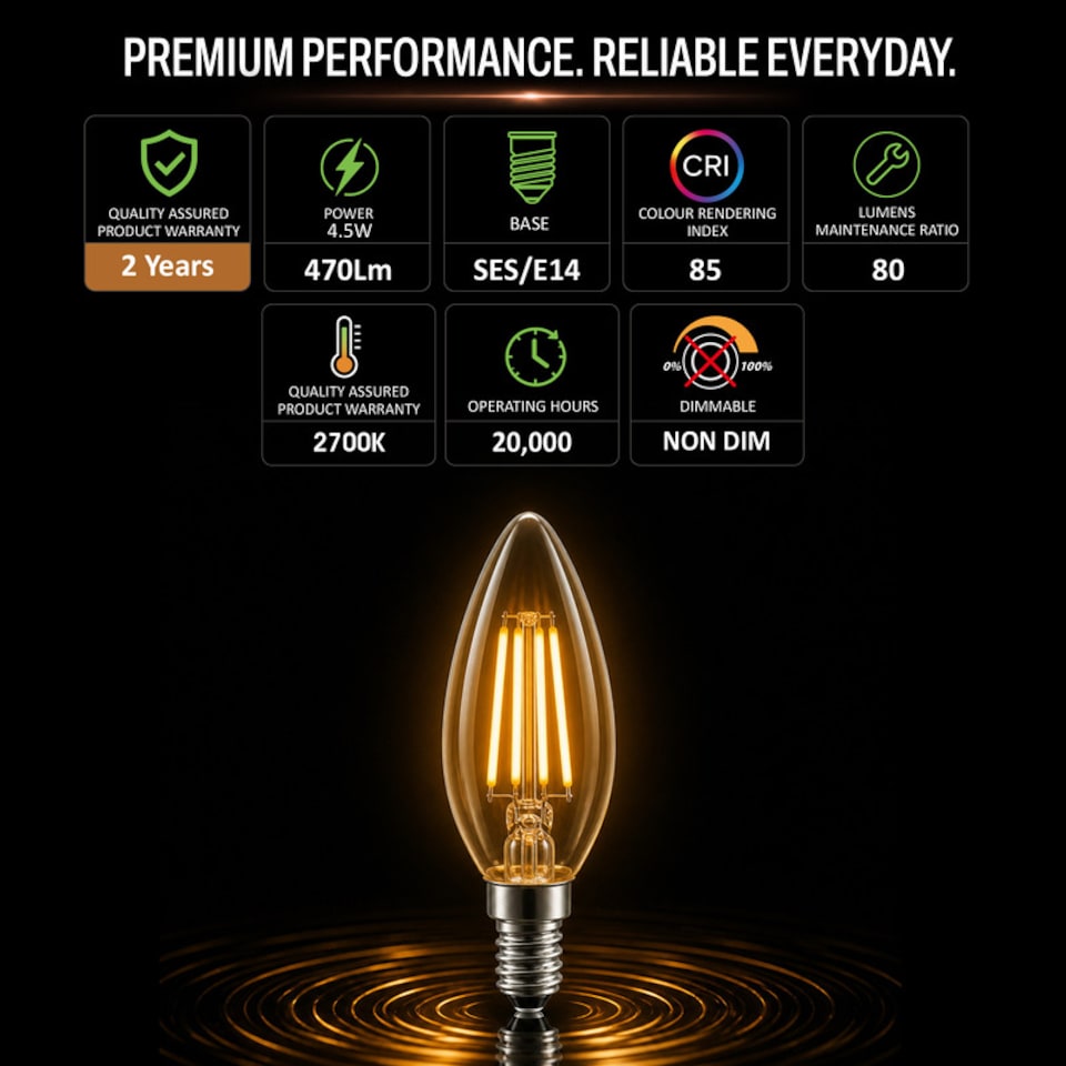 image 1 of BELL Lighting E14 SES LED Filament Candle 4.5W Light Bulb Warm White 2700K
