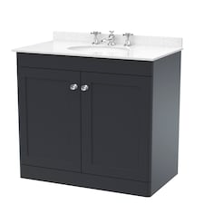 Balterley Swynnerton Traditional 2 Door Floor Standing Vanity Unit with Marble Basin, Dark Grey, 800mm
