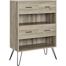 Landon Bookcase with 4 Drawers Grey Oak Look Grey | GREY OAK