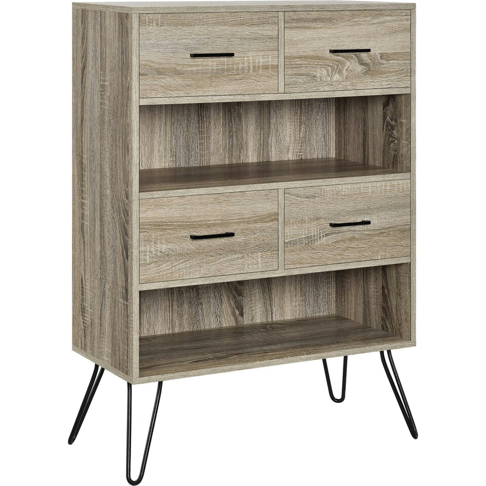 image 1 of Landon Bookcase with 4 Drawers Grey Oak Look Grey | GREY OAK