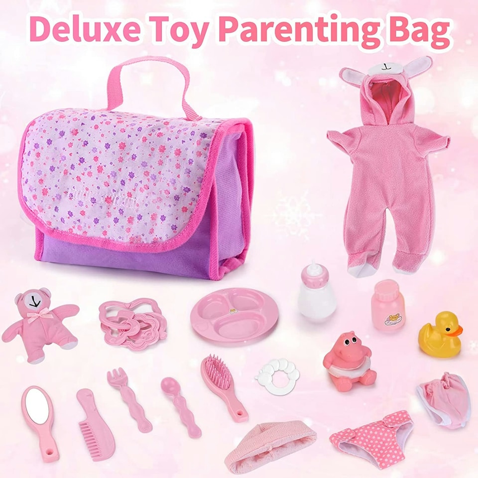 image 1 of 26-Piece Baby Doll Playset - Includes Carry Cot, Feeding Set, Clothing & Accessories