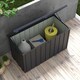 image 8 of Outsunny 450 Litre Garden Storage Box, Outdoor Storage Box with Wheels and Handles, Lockable Galvanised Steel Outside Deck Box Organiser for Tools, Cushions, Dark Grey