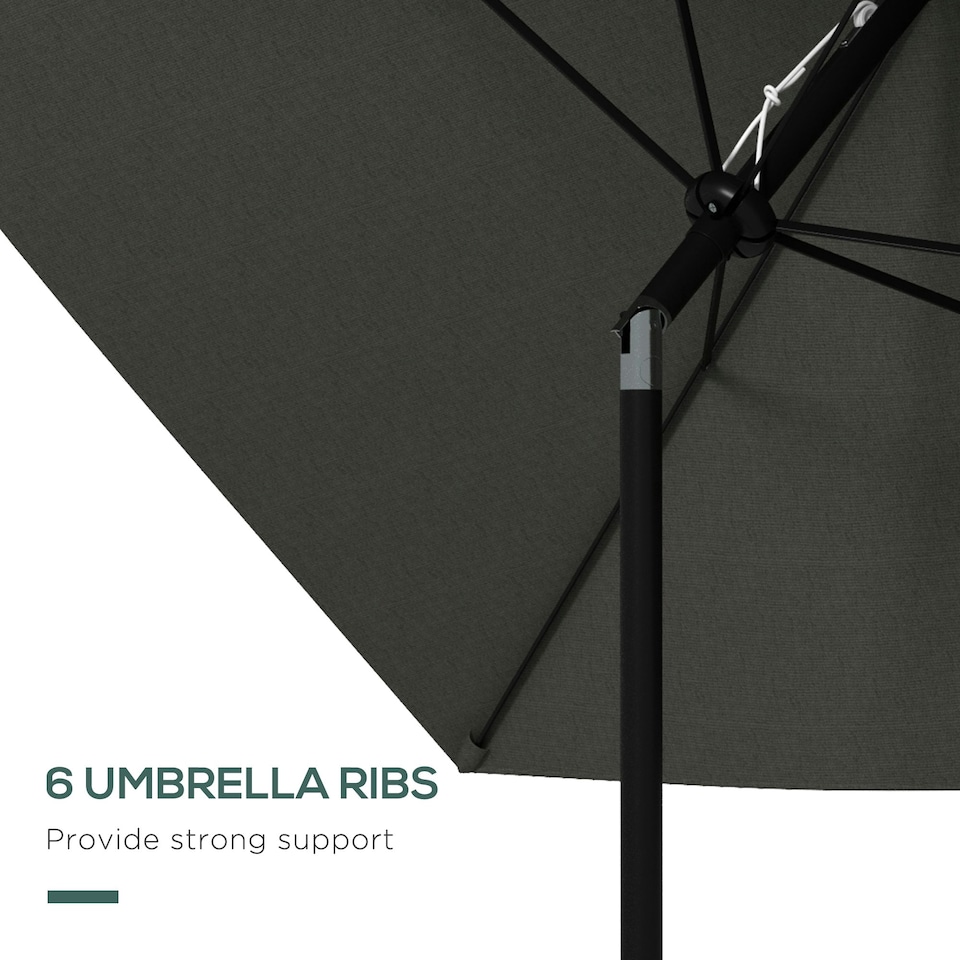 image 1 of Outsunny 2 x 3(m) Garden Parasol Rectangular Market Umbrella w/ Crank Dark Grey