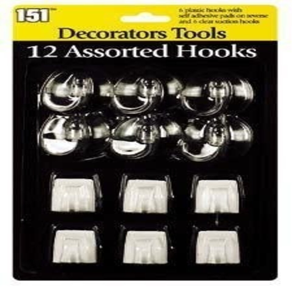 image 1 of 12 Assorted Hooks - 6 Suction Hooks 6 Self Adhesive Plastic Hooks