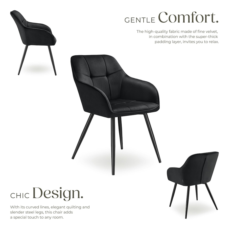 image 1 of Dining Chair Marilyn - velvet look, quilted pattern - per piece Black | Black/Black