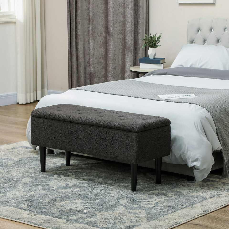 image 1 of HOMCOM 15" Ottoman Storage Box with 57L Storage Capacity, Dark Grey | Grey