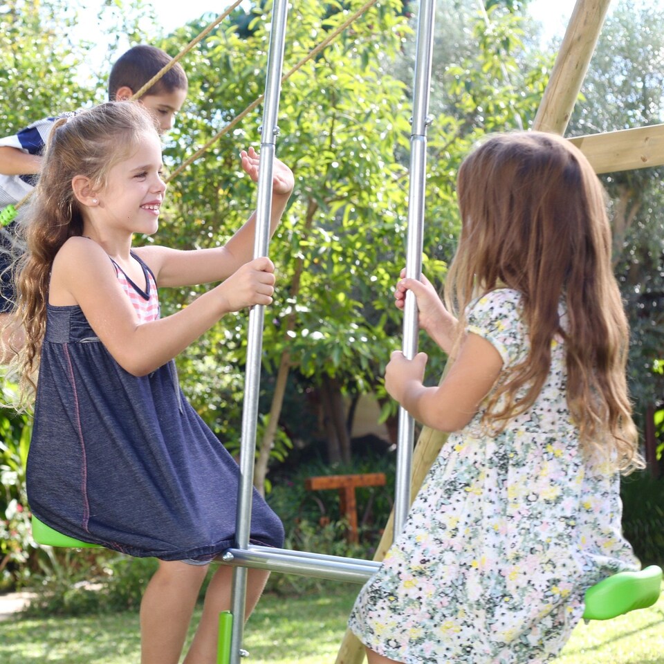 image 1 of TP Knightswood Triple Wooden Swing & 8ft Slide Set