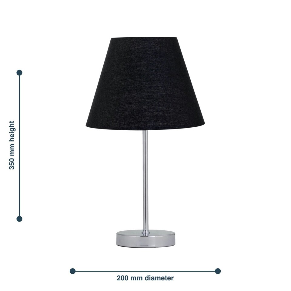 image 1 of Set of 2 Chrome Stick Table Lamps with Black Fabric Shades Chrome | Black