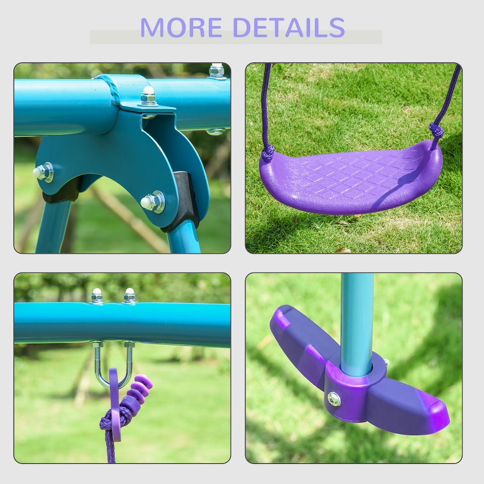 image 1 of Outsunny Metal Swings Set w Seesaw, Adjustable Height | Purple | Purple