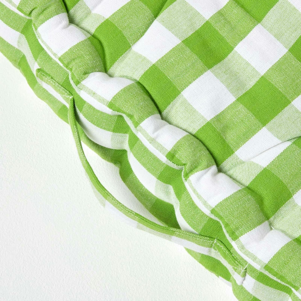 image 1 of Homescapes Green Block Check Cotton Gingham Floor Cushion - 40 x 40 cm | Green | 40 x 40 cm