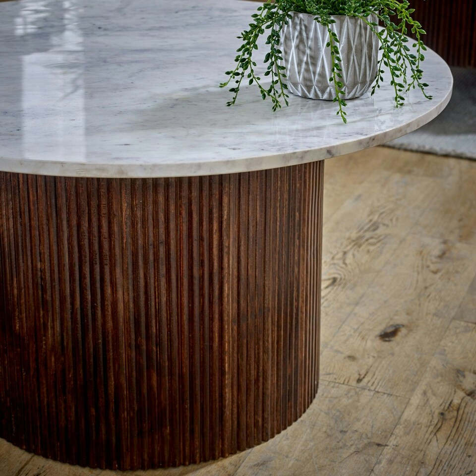 image 1 of Miel Mango Wood Coffee Table With Marble Top Brown