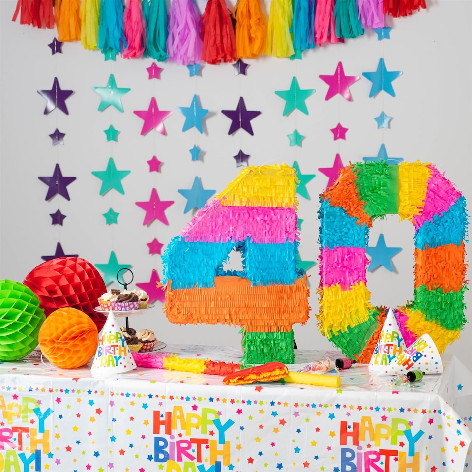 image 1 of Fax Potato 40th Birthday Pinata Set with Stick & Blindfold - Blue Stick