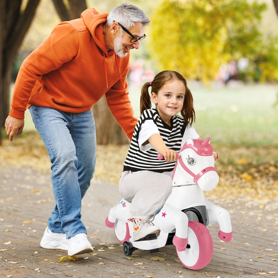 image 1 of COSTWAY 12V Unicorn Ride on Toy Ride on Pony Motorcycle Pink