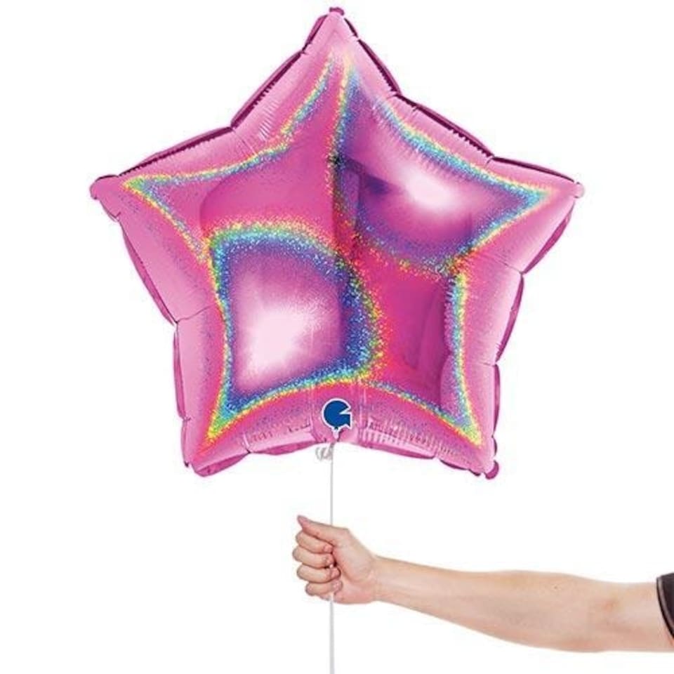 image 1 of Glitter Holographic Fuchsia Hot Pink Star Shape Foil Helium Balloon 46cm / 18 in