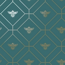 World Of Wallpaper Bee Wallpaper - Teal/Gold - 10m x 53cm | Green