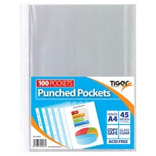Tiger A4 Multi Punched Pockets X 100 - Transparent - A4