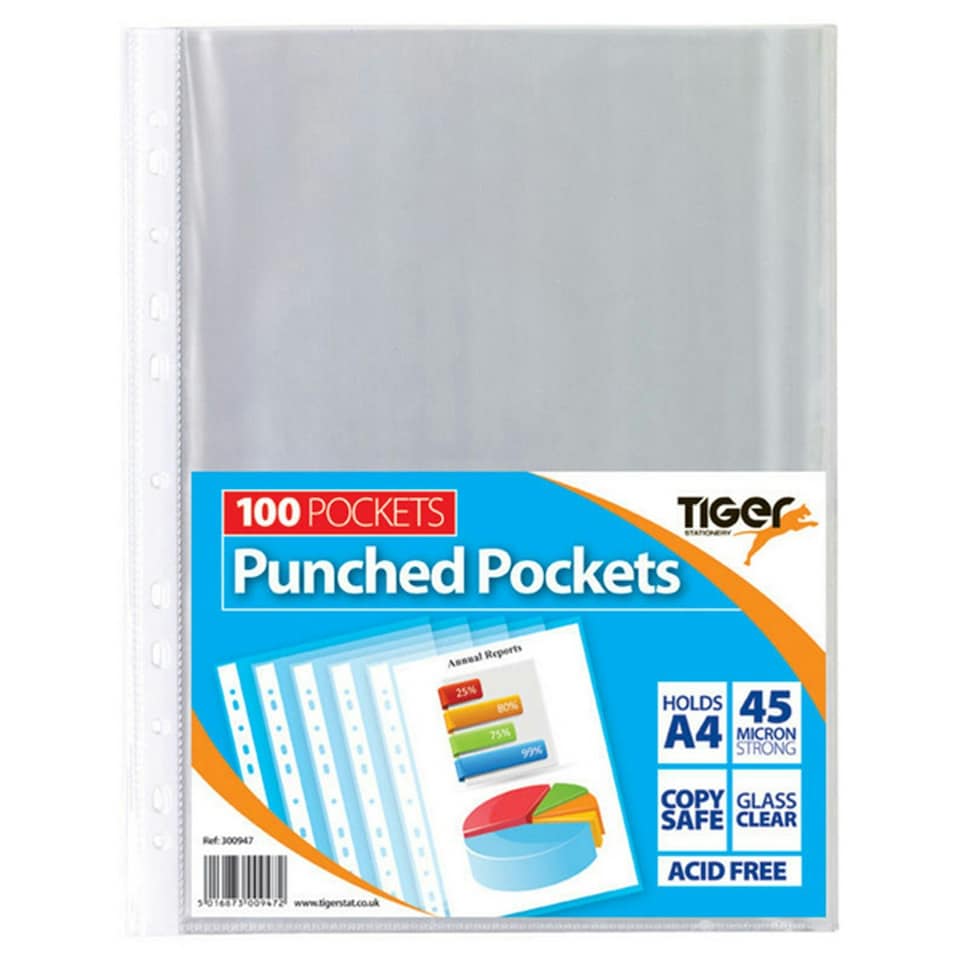 Tiger A4 Multi Punched Pockets X 100 - Transparent - A4