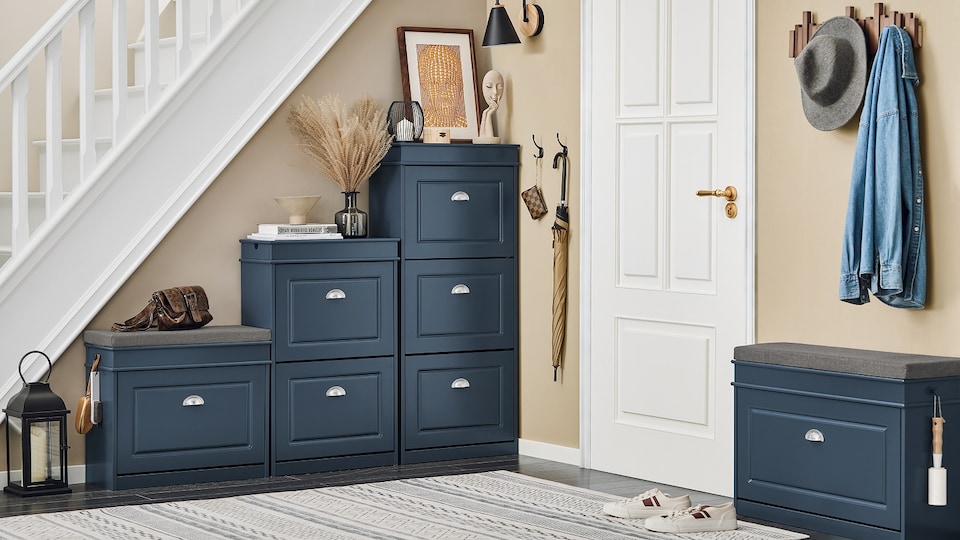 image 1 of SoBuy FSR78-B,Shoe Rack Storage Cabinet with 2 Flip Drawers | Blue | Blue | 1