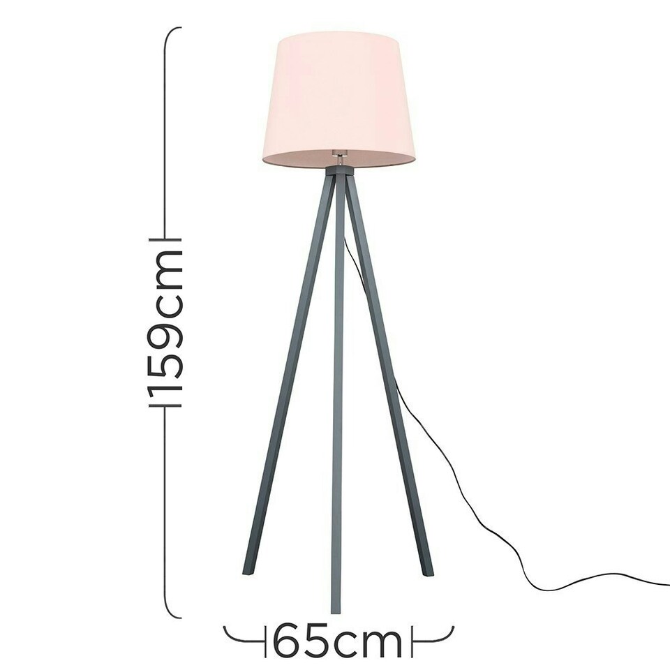 image 1 of ValueLights Modern Grey Wood Tripod Design Floor Lamp With Pink Shade