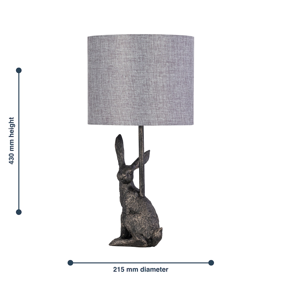 image 1 of Set of 2 Henrietta - Antique Gold Rabbit Table Lamps Grey Linen Shade | Gold | Antique gold resin and grey linen | 2