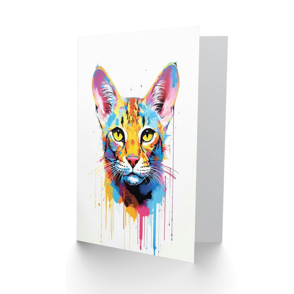 image 1 of Savannah Cat Lovers Gift Pet Portrait Orange Pink Art Card