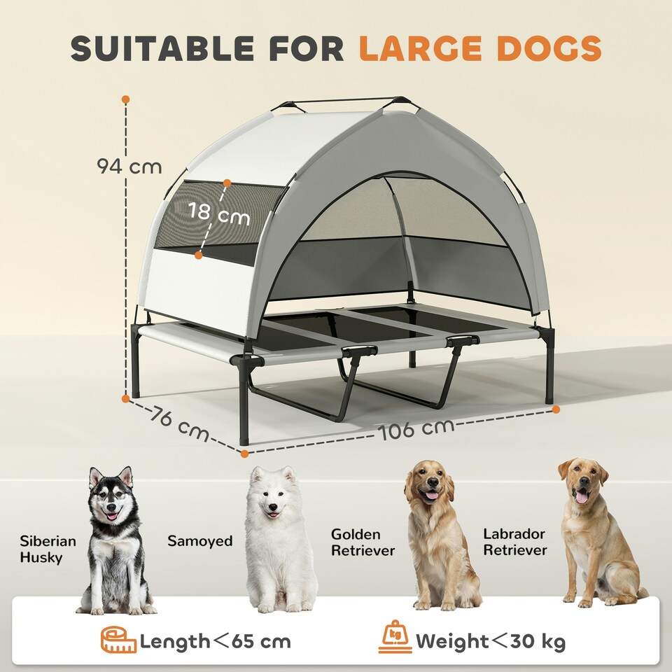 image 1 of PawHut Portable Elevated Dog Bed with Removable Canopy Grey | L